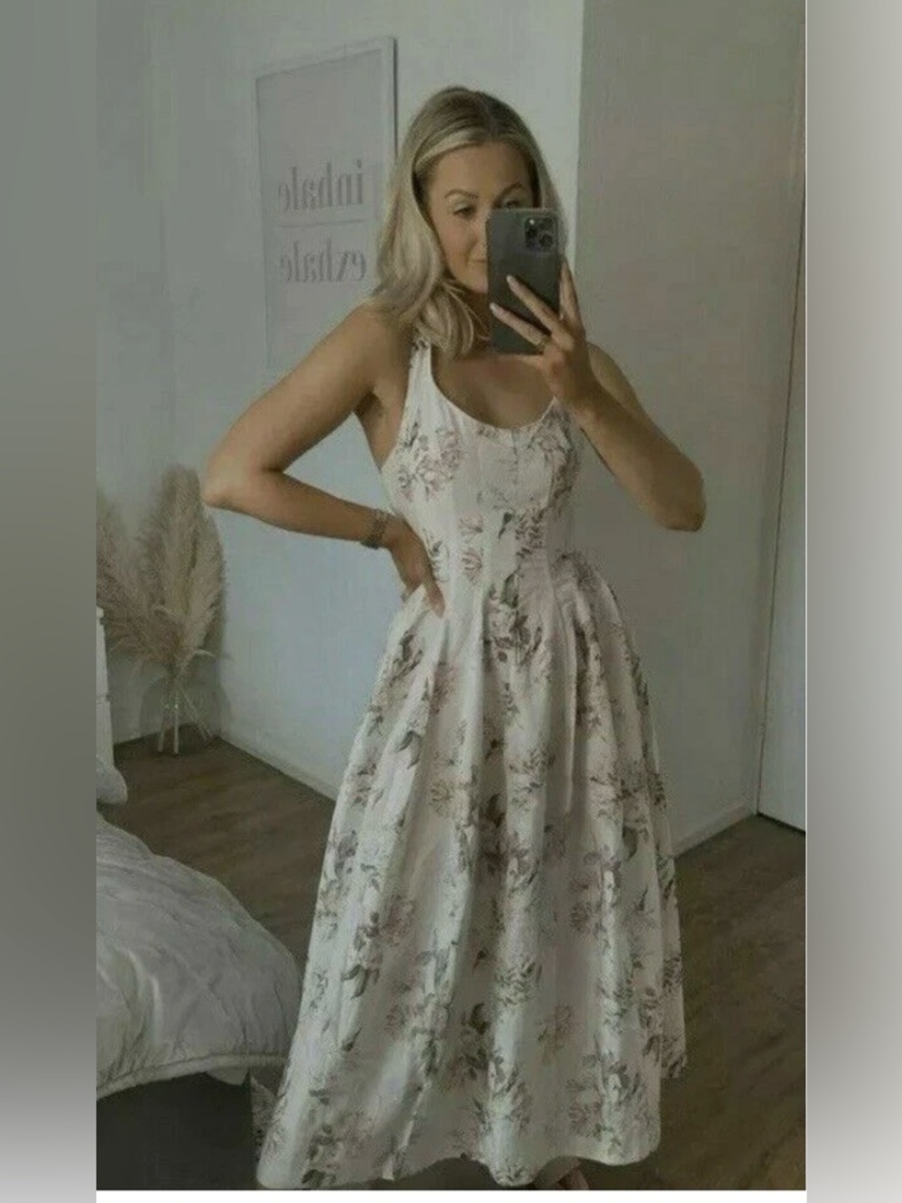 🌸✨ H&M x Brock Collection Floral Criss Cross Back Midi Dress Cream Size S NWT - Picture 6 of 16